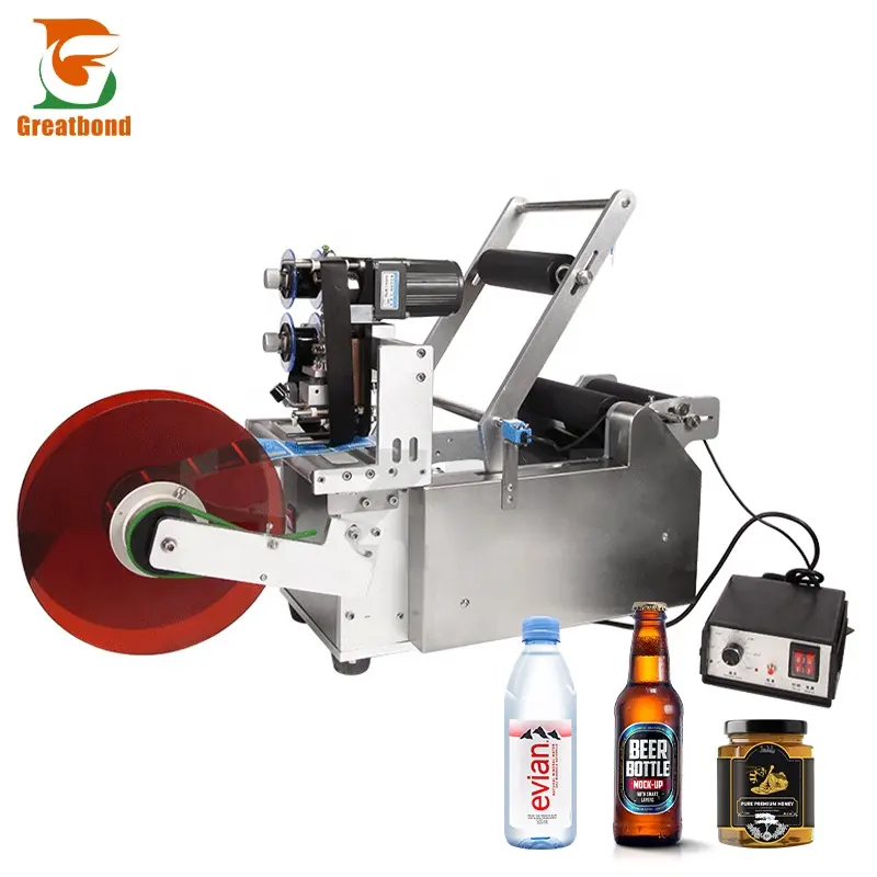 MT50 High Quality Semi-automatic Double-side Tabletop Hand Press Adhesive Label Round Bottle Jar Beverage Glass Labeling Machine