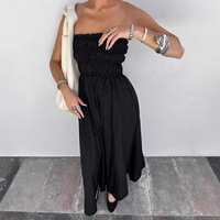Robe trapèze noire sans bretelles anti-plis effet illusion taille haute pour femme, style européen et américain, idéale pour l'été et le quotidien