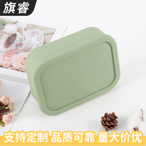 Green Rectangle Silicone <b>Lunch</b> <b>Box</b> With Seal Lid For Students And Office Workers - Product Image 3