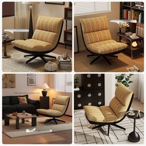 Sillón Reclinable Giratorio de Lujo Ligero Nórdico Plegable para un Solo Usuario, con Estructura de Acero, Cubierta de Algodón y Patas de Madera, para Sala de Estar o Balcón - Product Image 4