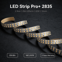Bande LED Pro+ 2835 2 rangées 256 LED/m 24V 22W 4L 12mm Garantie 3 ans CRI 83+ 160LM/W