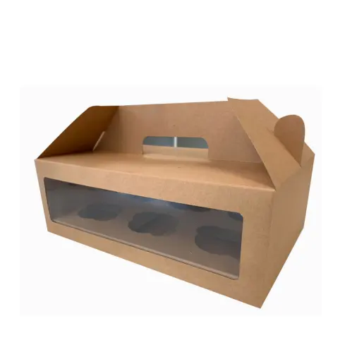 Venda por atacado caixa de cupcake com alça 6 furos caixa de papel fácil montar caixa de pastelaria
