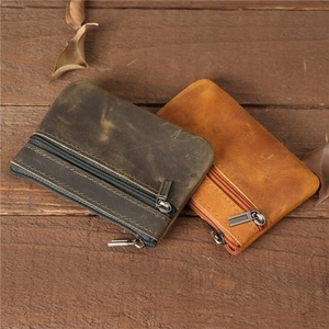 Minimalist Wallet Small Leather Retro Zipper Key Ring Card Holder Wallet - Product Image 5