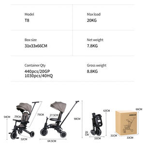 Triciclo para Niños <span class=keywords><strong>BEBELUX</strong></span> de Alta Calidad, 8 en 1, Plegable con un Botón, con Asiento Giratorio de 360 Grados, Triciclo de 3 Ruedas para Niños - Product Image 5