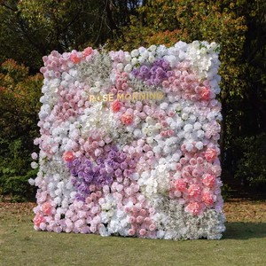 Mur de fleurs artificielles en tissu enroulable Rose Rouge, Décoration de fond mural de fleurs artificielles, Mur de fleurs rouges avec feuilles vertes - Product Image 3