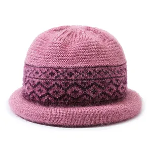 Custom Trendy Embellished Warm Dome Women's Knitted Winter Beanie Knitted Jacquard Women Hat