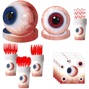 HLC Creative Halloween City Big Eyes Theme Party Dinning Table Set Paper Towel Banner Disposable Tableware Set Party Supplies - Product Image 2