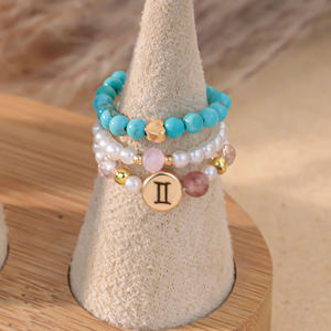 Bijoux <span class=keywords><strong>du</strong></span> zodiaque bohème pierre naturelle perlée bande anneau extensible ensemble à la main faire cristal empilable anneau astrologie <span class=keywords><strong>Horoscope</strong></span> - Product Image 1