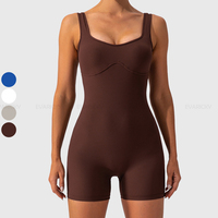 Combinaison de yoga à col en V carré, best-seller, sur mesure, en gros, vêtements de sport de gym, dos creux, coupe ajustée, combinaison courte côtelée pour femmes