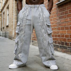 Pantalon de survêtement cargo ample en molleton épais 100 % coton avec cordon de serrage, coupe droite, style Y2K Hip Hop Streetwear, design personnalisé pour homme - Product Image 2