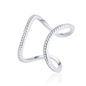Anillo de Doble Curva en C con Incrustaciones de Diamantes, Chapado en Cobre para Mujer, Estilo Minimalista, Diseño de Línea Original, Oro, Plata, 18k - Product Image 2