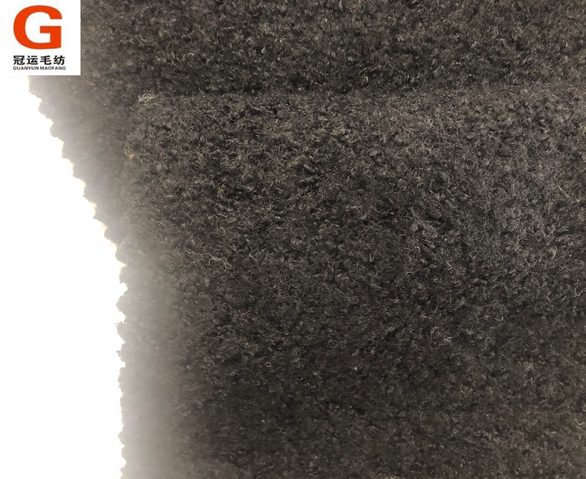 High quality soft touch wool polyester black boucle wool winter fabric for men