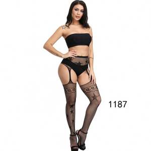 Moda kadın çorap Fishnet uyluk yüksek tayt askı külotlu açık kasık seksi - Product Image 1