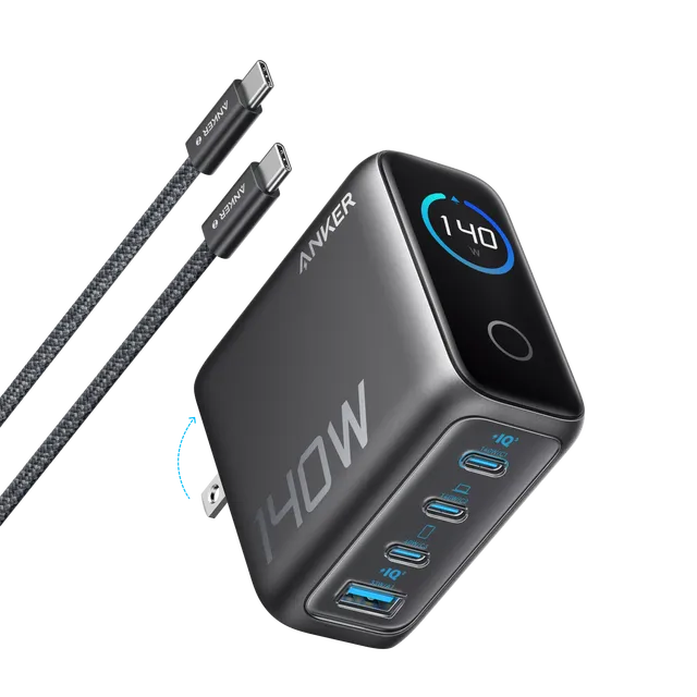 ANKER Zolo Laptop 140W Charger 4-Port PD 3.1 with USB-C Cable See Power and Temperature at a Glance