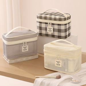 Large Capacity Mesh Cosmetic <b>Bag</b> With Compartmentalized Design For Travel Makeup Storage Off White Rectangle Toiletry <b>Bag</b> - Product Image 2