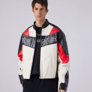 تصميم عارضة عالية الجودة التطريز الأسود والأحمر بو الجلود سترة الرجال البريدي حتى سترة - Product Image 1