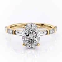 Bague de fiançailles en or massif 10K/14K/18K avec diamant de laboratoire taille ovale 0,5-3 carats et pierres latérales taille baguette, certifiée IGI VVS DEF, personnalisable CVD/HPHT