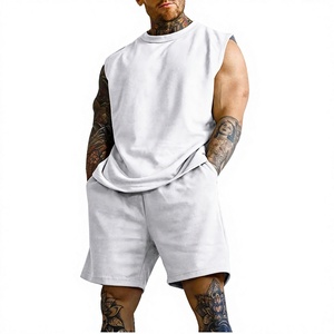 2026 Premium Quality Men Matching Oversized Set <b>Plain</b> <b>White</b> Sleeveless <b>Tee</b> And Shorts Casual Gym Sportswear Tracksuit - Product Image 1