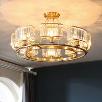 Lustres LED de salon modernes de luxe de haute qualité avec finition dorée, perles de cristal, luminaires suspendus au plafond, garantie de 3 ans