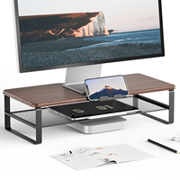 Support d'écran double couche en bois, rehausseur ergonomique pour ordinateur, étagère de bureau, organisateur de rangement avec gain de place