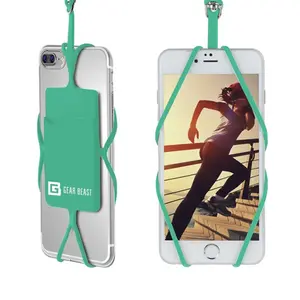 Promotional Cheap Custom Logo Universal Silicone Mobile Phone Lanyard with Card Pocket Silicone Lanyard mobile Holder