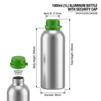 Bouteille d'huile essentielle en aluminium poli de 1000 ml, bouchon vert, protection UV, double joint, OEM B2B