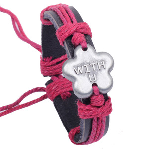 Handmade Leather <b>Bracelet</b> With Alloy Charm <b>Adjustable</b> Size For Gift Jewelry - Product Image 3