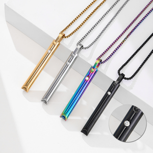 Hot Selling Men's Diamond-Studded Stainless Steel Silver/Gold Plated Hip Hop Meditation Whistle <b>Necklace</b> Pendant Breath - Product Image 1
