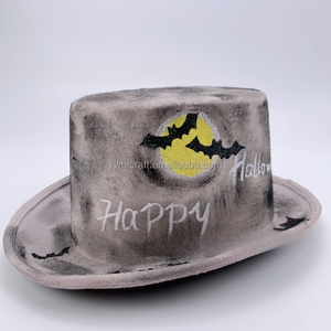 Sombrero de Vaquero de Gamuza con Diseño de Calabaza, Fantasma y <span class=keywords><strong>Araña</strong></span> Pintados a Mano para <span class=keywords><strong>Halloween</strong></span>, Decoración Festiva para Fiestas - Product Image 5