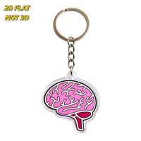 Porte-clés en acrylique Cerveau Rose, style anatomique avec sillons blancs et tige rouge, breloque transparente, accessoire sur le thème de la science et de la neurologie