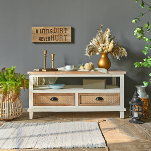 Hot Sale Antique Farmhouse Style Wooden Center Tea Coffee <b>Table</b> 4 Drawers Living Room Furniture <b>with</b> <b>Storage</b> Shelf - Product Image 5