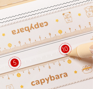 Set di sette righelli dritti in plastica a tema Capibara, lunghezza massima 25 cm, per scuola, ufficio, compleanno - Product Image 3