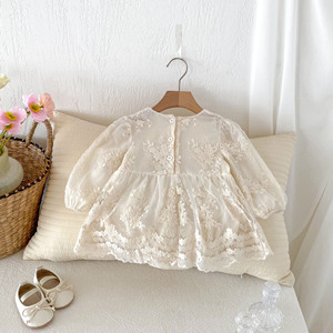 Tutina Principessa per Neonata Autunno <span class=keywords><strong>Primavera</strong></span>, Vestito a Maniche Lunghe con Pizzo e Fiori per Bambine - Product Image 3