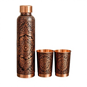 Juego de Botellas de Agua de Cobre Ecológicas Hechas a Mano con Diseño de Mandala, Estilo Clásico, Botellas Portátiles Libres de BPA, Tazas Metálicas - Product Image 1