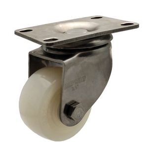 Roulettes pivotantes industrielles en nylon blanc de 2,5 pouces de haute qualité, robustes, en acier inoxydable avec roulement à billes et protections filetées - Product Image 1