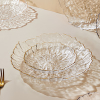 Ensemble de 4 assiettes à dîner en verre avec bordure dorée Vaisselle de mariage de luxe Assiette à dîner en verre transparente avec bordure dorée
