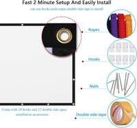 Écran de projection portable pliable 150 pouces 16:9 sans plis double face pour bureau, cinéma maison, intérieur et extérieur