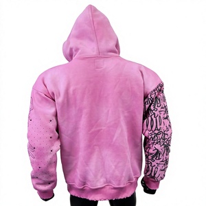 Pink Men's Oversized <b>Zip</b>-Up <b>Hoodie</b> Casual Solid <b>Pocket</b> 2025 Dreamchaser Design Regular Sleeve Fleece 100% Cotton Breathable - Product Image 2