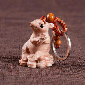 Peach Wood Zodiac Animal Keychains 3D Carved Portable Ornament Gift For Colleagues Friends Classmates - Product Image 2