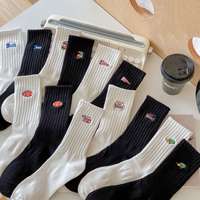 Chaussettes de sport pour femmes, super haute densité, brodées, motif animal de dessin animé amusant, logo sur le bord, écologiques, respirantes, en coton, personnalisables