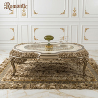 Ensemble de canapés de luxe en or champagne, canapé en bois sculpté royal turc avec table d'appoint pour la décoration intérieure de grandes maisons