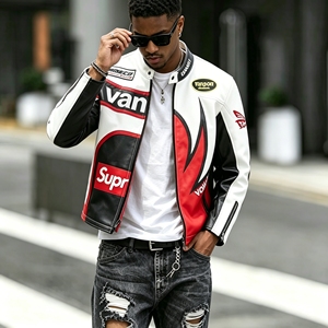 Chaqueta <span class=keywords><strong>de</strong></span> <span class=keywords><strong>Cuero</strong></span> para <span class=keywords><strong>Hombre</strong></span>, Estilo Piloto <span class=keywords><strong>de</strong></span> Carreras, Personalizada OEM ODM, con Cuello Alto y Logotipo Frontal - Product Image 1