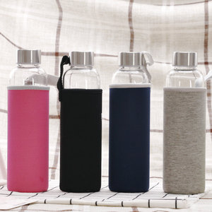 Portable Glass Water Bottle With Bamboo Lid Silicone Sleeve Carrying Strap <b>Outdoor</b> Use 2.8mm Thick Hand Blown - Product Image 4