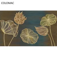 Taille personnalisée dessin au trait 3D en relief Lotus fleurs motif papier peint pour chambre salon Photo mur Non-tissé papier mural
