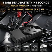 Sharmeal Démarreur de Batterie Multifonctionnel 4-en-1 12V 6000mAh avec Pompe à Air Intégrée et Power Bank Portable