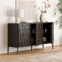 Buffet en bois massif sculpté vintage belge, style Wabi-Sabi du milieu du siècle, meuble de rangement pour entrée d'hôtel et d'hébergement touristique