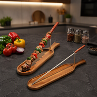 Plateau de service jetable anti-fissuration en bois poli pour grillades avec support pour brochettes, plateau professionnel pour kebab, support suspendu pour viande, barbecue
