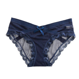 Celana Dalam Renda Seksi Wanita, Warna Murni Rendah Pinggang Simpul Pita Jala Bernafas Celana Dalam Seksi - Product Image 4