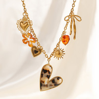 SUMMLY-Pendentif vintage en forme de cœur de tournesol imprimé léopard, collier à breloques en acier inoxydable plaqué or 18 carats, bijoux de mode