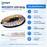 Bande LED RGB WS2815 SMD5050 DC12V 144 Pixels par Mètre, PCB 12mm, Lumière à Pixels Adressables, Conception de Secours à Double Signal, Rouleau de 1M